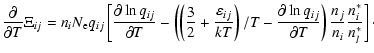$\displaystyle \frac{\partial}{\partial T} \Xi_{ij} =
n_i N_{\rm e} q_{ij}\left[...
... \ln{q_{ij}}}{\partial T}\right)\frac{n_j}{n_i}
\frac{n_i^*}{n_l^*}\right]\cdot$