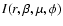 $I(r,\beta,\mu,\phi)$