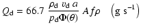 $\displaystyle Q_{\rm d} = 66.7\; {\rho_{\rm d}\; v_{\rm d}\; a \over p_{\rm d} \Phi(\theta)}\; Af\rho \quad {\rm\left(g\; s^{-1}\right)}$