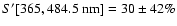 $S^\prime [365, 484.5~\rm nm] = 30\pm42\%$