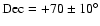 $\rm Dec = +70\pm10^\circ$