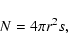 \begin{displaymath}%
N=4\pi r^2 s,
\end{displaymath}