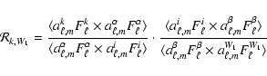 \begin{displaymath}{\mathcal R}_{k,{W_1}} = \frac{\langle a^{k}_{\ell, m}F_{\ell...
...\ell}^{\beta}
\times a^{W_1}_{\ell, m}F_{\ell}^{W_1} \rangle}
\end{displaymath}