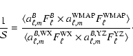 \begin{displaymath}{1 \over {\mathcal S}} =
\frac {\langle a_{\ell,m}^{B} F_\ell...
... WX}\times
a_{\ell,m}^{B,\rm YZ} F_\ell^{\rm YZ}\rangle} \cdot
\end{displaymath}