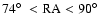 $74\hbox {$^\circ $ }<\rm RA < 90\hbox {$^\circ $ }$