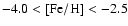 $-4.0< {\rm [Fe/H] }<-2.5$