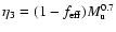 $\eta _{{\rm 3}} = (1 - f_{{\rm eff}}) M_{{\rm u}}^{0.7}$