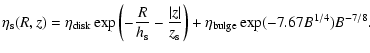 $\displaystyle \eta_{\rm s}(R,z) = \eta_{\rm disk} \exp \left( - \frac{R}{h_{\rm...
...ert z\vert}{z_{\rm s}} \right)
+\eta_{\rm bulge} \exp (-7.67 B^{1/4}) B^{-7/8}.$