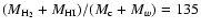 $(M_{\rm H_2} + M_{\rm HI})/(M_{\rm c}+M_w)=135$