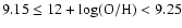 $9.15 \leq 12 + {\rm log (O/H)} < 9.25$