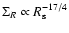 $\Sigma_{R} \propto R_{\rm s}^{-17/4}$