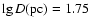 $\lg D ({\rm pc}) = 1.75\ $
