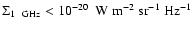 $ \Sigma _{{\rm 1~~GHz}} < 10^{ - 20} ~~{\rm W}~{\rm m}^{{\rm - 2}} ~{\rm sr}^{{\rm - 1}} ~{\rm Hz}^{{\rm - 1}}$