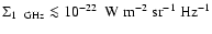 $ \Sigma _{{\rm 1~~GHz}} \la 10^{ - 22} ~~{\rm W}~{\rm m}^{{\rm - 2}} ~{\rm sr}^{{\rm - 1}} ~{\rm Hz}^{{\rm - 1}}$