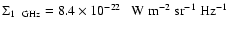 $\Sigma_{\rm 1~~GHz}=8.4 \times 10^{-22} ~~~{\rm W}~{\rm m}^{{\rm - 2}} ~{\rm sr}^{{\rm - 1}} ~{\rm Hz}^{{\rm - 1}}$