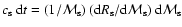 $c_{\rm s} ~{\rm d}t = (1/{\cal M}_{\rm s})~({\rm d}R_{\rm s}/{\rm d}{\cal M}_{\rm s})~{\rm d}{\cal M}_{\rm s}$