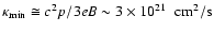 $\kappa _{{\rm min}} {\rm } \cong {c^{2}}p/3eB \sim 3\times 10^{21} ~~{\rm cm}^{\rm 2} {\rm /s}$