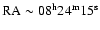 $\rm RA\sim 08^{{\rm h}} 24^{{\rm m}}15^{{\rm s}}$