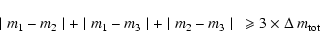\begin{displaymath}%
\mid m_1-m_2\mid+\mid m_1-m_3\mid+\mid m_2-m_3\mid~\geqslant3\times\Delta~m_{\rm tot}
\end{displaymath}