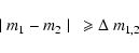 \begin{displaymath}%
\mid m_1-m_2\mid~\geqslant\Delta~m_{1,2}
\end{displaymath}