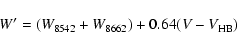 \begin{displaymath}W' = (W_{\rm 8542} + W_{8662}) + 0.64 (V - V_{\rm HB})
\end{displaymath}