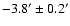 $-3.8' \pm 0.2'$