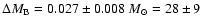 $\Delta M_{\rm B} = 0.027 \pm 0.008~M_\odot = 28 \pm 9$