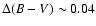 $\Delta (B-V)\sim0.04$