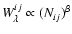 $W_{\lambda}^{ij}\propto(N_{ij})^{\beta}$
