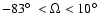 $-83\hbox{$^\circ$ }<\Omega<10\hbox{$^\circ$ }$