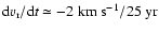 ${\rm d}v_{\rm r}/{\rm d}t\simeq -2~\mbox{km~s}^{-1}/25~\mbox{yr}$