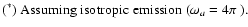 $\textstyle \parbox{6.5cm}{
$(^*)$\space Assuming isotropic emission ($\omega_a = 4\pi$ ).}$
