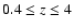 $0.4\leq z \leq 4$
