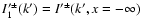 \( I'^\pm_1(k') = I'^\pm(k',x=-\infty) \)