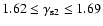 $1.62 \leq \gamma_{\rm s2} \leq 1.69$