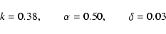 \begin{displaymath}%
k =0.38, \qquad \alpha =0.50, \qquad \delta =0.03
\end{displaymath}