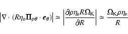\begin{displaymath}\left\vert\nabla\cdot (R\eta_v\vec{\Pi}_{p\theta}\cdot\vec{e}...
...artial R}\right\vert \simeq
\frac{\Omega_{\rm K}\rho\eta_v}{R}
\end{displaymath}