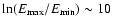 $\ln (E_{\rm max}/E_{\rm min})\sim 10$