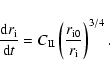 \begin{displaymath}\frac{{\rm d}r_{\rm i}}{{\rm d}t}=C_{\rm II}\left(
\frac{r_{\rm i0}}{r_{\rm i}}\right)^{3/4} .
\end{displaymath}