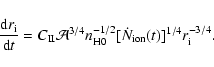 \begin{displaymath}\frac{{\rm d}r_{\rm i}}{{\rm d}t}=C_{\rm II}
{\cal A}^{3/4}
n_{\rm H0}^{-1/2}[\dot{N}_{\rm ion}(t)]^{1/4}
r_{\rm i}^{-3/4} .
\end{displaymath}