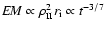 ${\rm {\it EM}}\propto\rho_{\rm II}^2r_{\rm i}\propto t^{-3/7}$