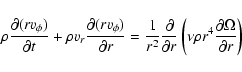 \begin{displaymath}\rho\frac{\partial (rv_{\phi})}{\partial t}+\rho v_r\frac{\pa...
...l r}\left(\nu\rho r^4
\frac{\partial\Omega}{\partial r}\right)
\end{displaymath}
