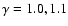 $\gamma =1.0, 1.1$