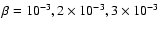 $\beta =10^{-3}, 2\times 10^{-3}, 3\times 10^{-3}$