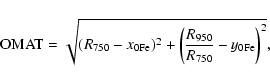\begin{displaymath}{\rm OMAT} = \sqrt{(R_{\rm 750}-x_{\rm0Fe})^2 + \left(\frac{R_{\rm 950}}{R_{\rm 750}}-y_{\rm0Fe}\right)^2},
\end{displaymath}