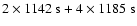 $\rm 2\times 1142~s+4\times 1185~s$