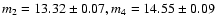 $m_2 = 13.32 \pm 0.07, m_4 = 14.55 \pm 0.09$