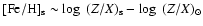 ${\rm\left[{Fe/H}\right]_s} \sim \log~ (Z/X)_{\rm s} -\log~ (Z/X)_\odot$