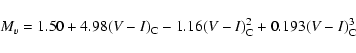 \begin{displaymath}
M_v = 1.50 + 4.98 (V-I)_{\rm C} - 1.16 (V-I)_{\rm C}^2 +0.193(V-I)_{\rm C}^3
\end{displaymath}