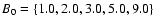 $B_0=\{1.0,2.0,3.0,5.0,9.0\}$